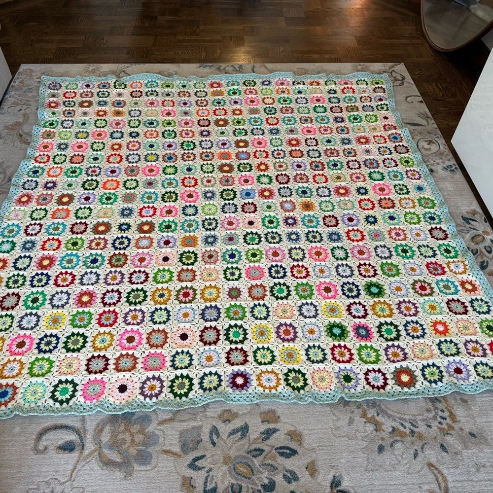 Granny square flower Blanket throw afghan 87” x 87”